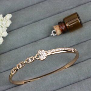 Rose Gold Heart Bangle with Crystal Accents, XPBL0543